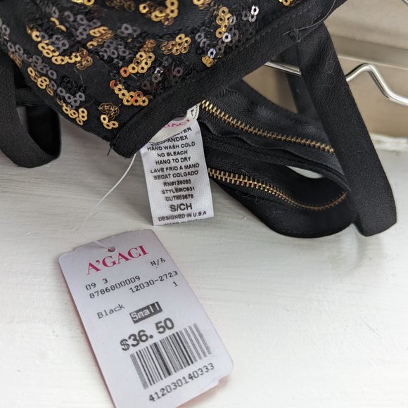 A'GACI Black/Gold Sequin Front Peephole Mini Dress - Picture 4 of 9